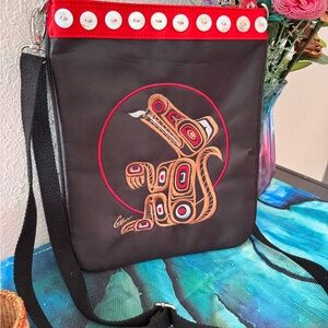 Black and Red Crossbody Bag with Indigenous Art